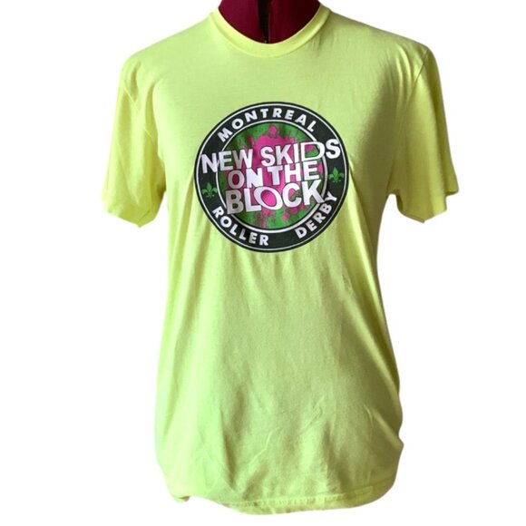 VINTAGE - MTL Roller Derby - Skids Neon yellow tshirt - Men Small - Picture 1 of 5